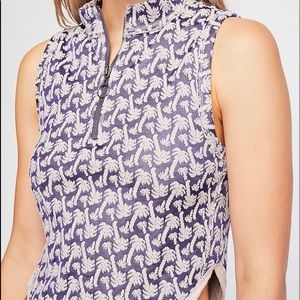 Free People Blue/Purple Palm Print Quarter Tank